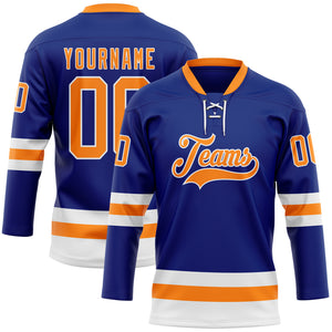 Custom Royal Bay Orange-White Hockey Lace Neck Jersey