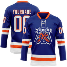 Загрузить изображение в средство просмотра галереи, Custom Royal White-Orange Hockey Lace Neck Jersey
