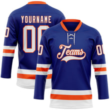 Загрузить изображение в средство просмотра галереи, Custom Royal White-Orange Hockey Lace Neck Jersey
