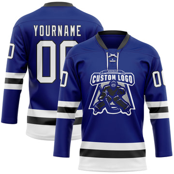 Custom Royal White-Black Hockey Lace Neck Jersey