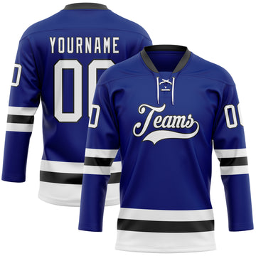 Custom Royal White-Black Hockey Lace Neck Jersey