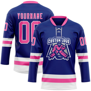 Custom Royal Pink-White Hockey Lace Neck Jersey