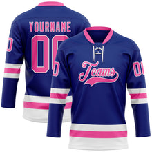 Загрузить изображение в средство просмотра галереи, Custom Royal Pink-White Hockey Lace Neck Jersey
