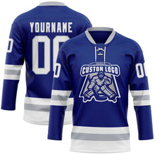 Загрузить изображение в средство просмотра галереи, Custom Royal White-Gray Hockey Lace Neck Jersey
