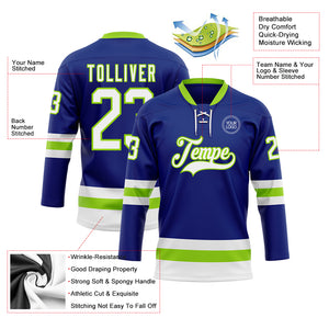 Custom Royal White-Neon Green Hockey Lace Neck Jersey