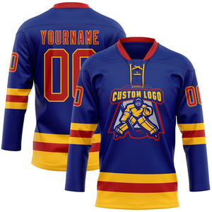 Custom Royal Red-Gold Hockey Lace Neck Jersey