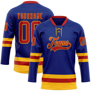 Custom Royal Red-Gold Hockey Lace Neck Jersey