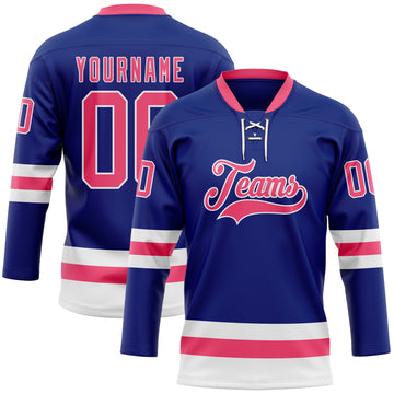 Custom Royal Neon Pink-White Hockey Lace Neck Jersey