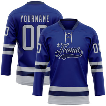 Custom Royal Gray-Navy Hockey Lace Neck Jersey