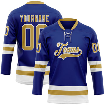 Custom Royal Old Gold-White Hockey Lace Neck Jersey