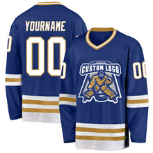 Charger l&#39;image dans la galerie, Custom Royal White-Old Gold Hockey Jersey
