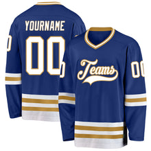 Charger l&#39;image dans la galerie, Custom Royal White-Old Gold Hockey Jersey
