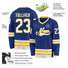 Load image into Gallery viewer, Custom Royal White-Gold Hockey Jersey
