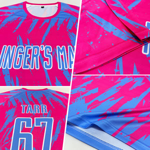 Custom Pink Light Blue-White Sublimation Soccer Uniform Jersey