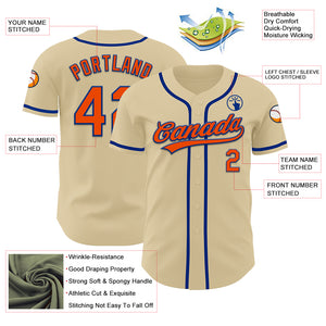 Custom Sand Orange-Royal Authentic Baseball Jersey