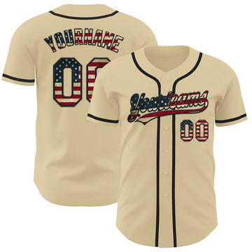 Custom Sand Vintage USA Flag-Black Authentic Baseball Jersey