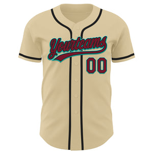 Custom Sand Crimson Black-Aqua Authentic Baseball Jersey