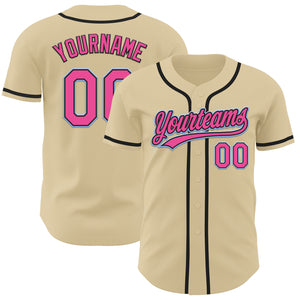 Custom Sand Pink Black-Light Blue Authentic Baseball Jersey