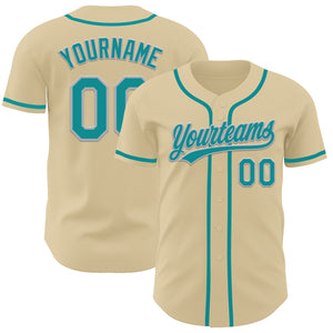 Custom Sand Teal-Gray Authentic Baseball Jersey