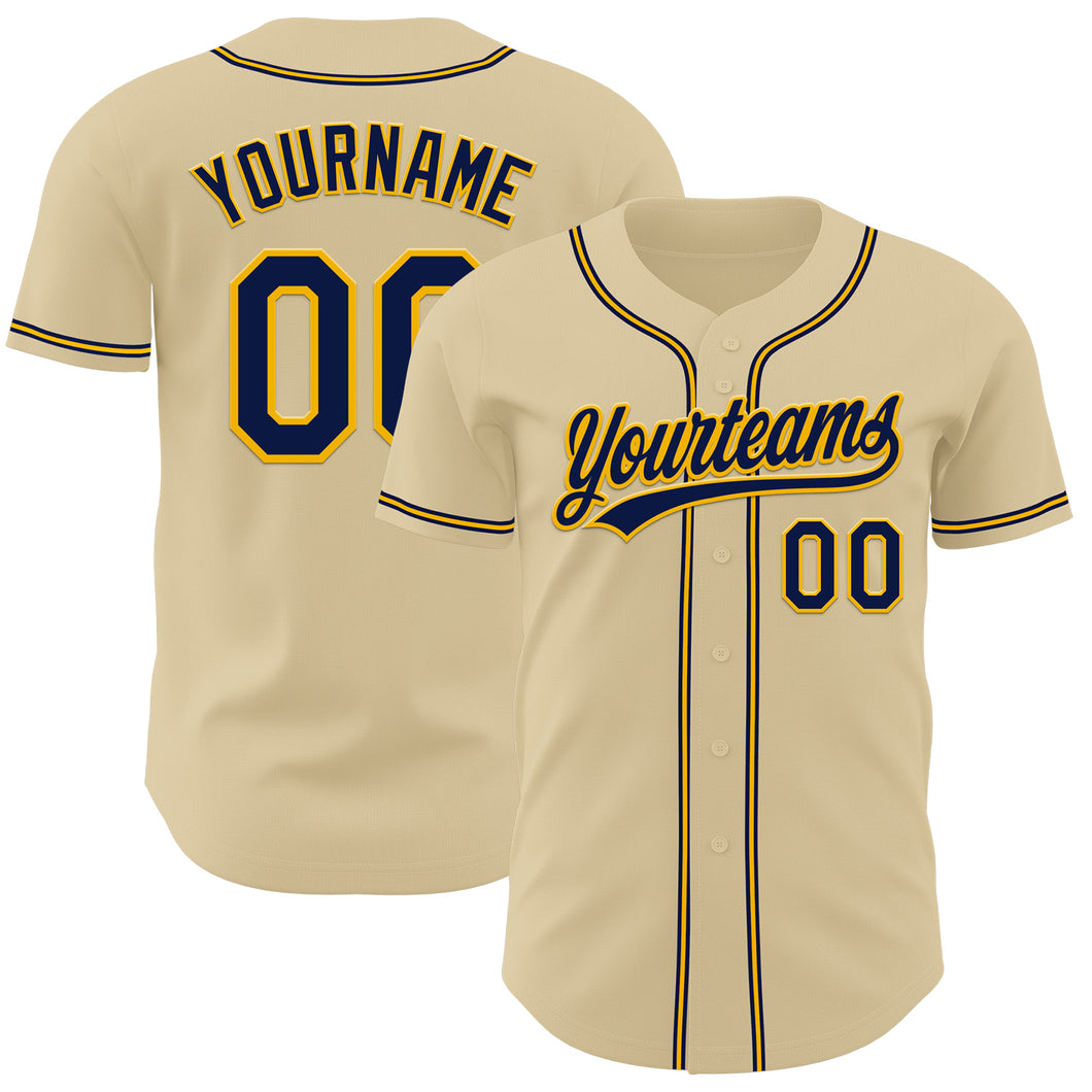 Custom Sand Navy-Gold Authentic Baseball Jersey