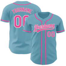 Load image into Gallery viewer, Custom Shadow Blue Pink-White Authentic Baseball Jersey
