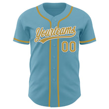 Load image into Gallery viewer, Custom Shadow Blue Old Gold-White Authentic Baseball Jersey
