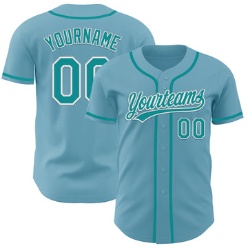 Custom Shadow Blue Teal-White Authentic Baseball Jersey