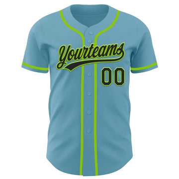 Custom Shadow Blue Black-Neon Green Authentic Baseball Jersey