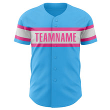 Load image into Gallery viewer, Custom Sky Blue Pink-White Authentic Baseball Jersey
