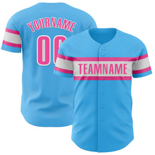 Load image into Gallery viewer, Custom Sky Blue Pink-White Authentic Baseball Jersey
