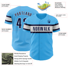 Load image into Gallery viewer, Custom Sky Blue Navy-White Authentic Baseball Jersey
