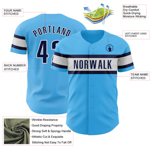 Custom Sky Blue Navy-White Authentic Baseball Jersey