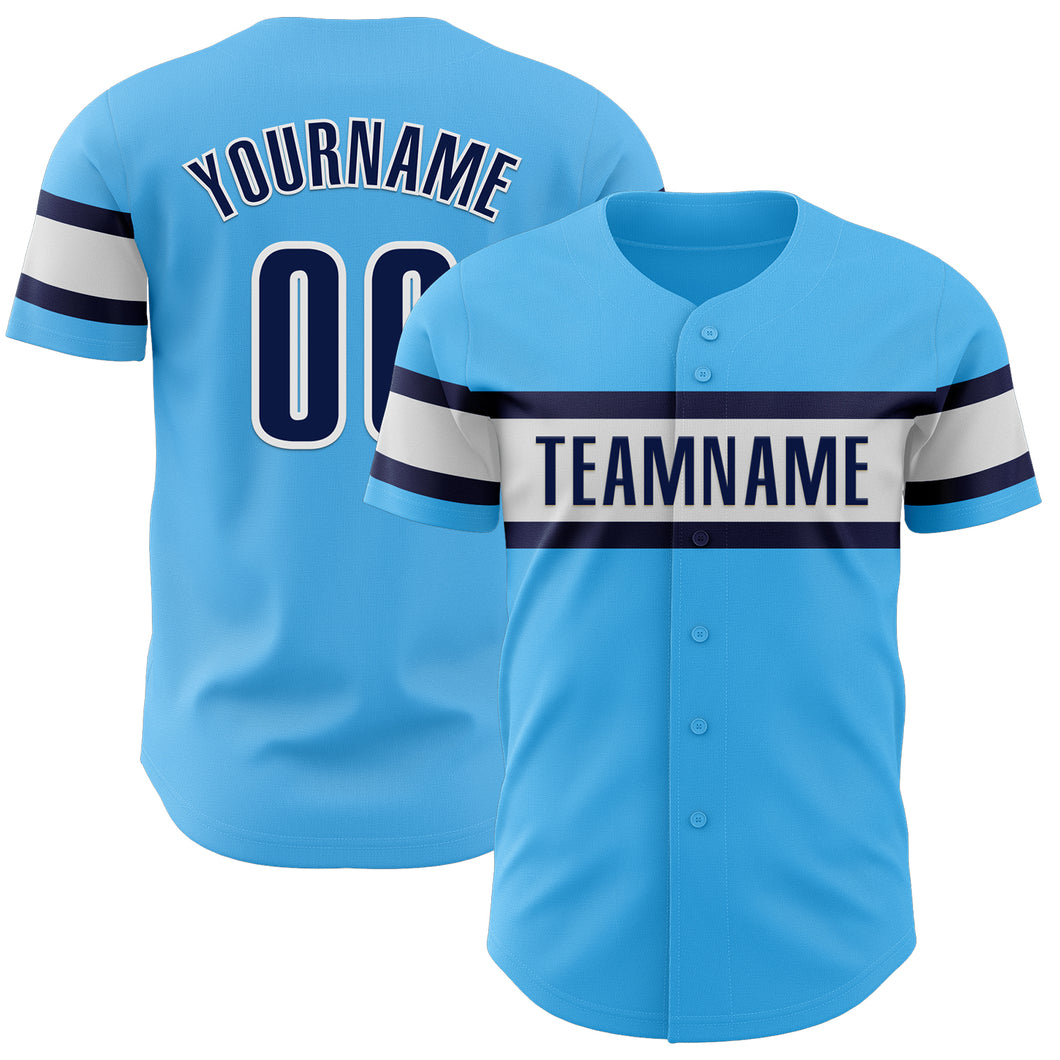 Custom Sky Blue Navy-White Authentic Baseball Jersey