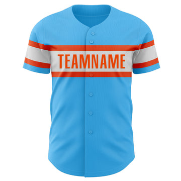 Custom Sky Blue Orange-White Authentic Baseball Jersey