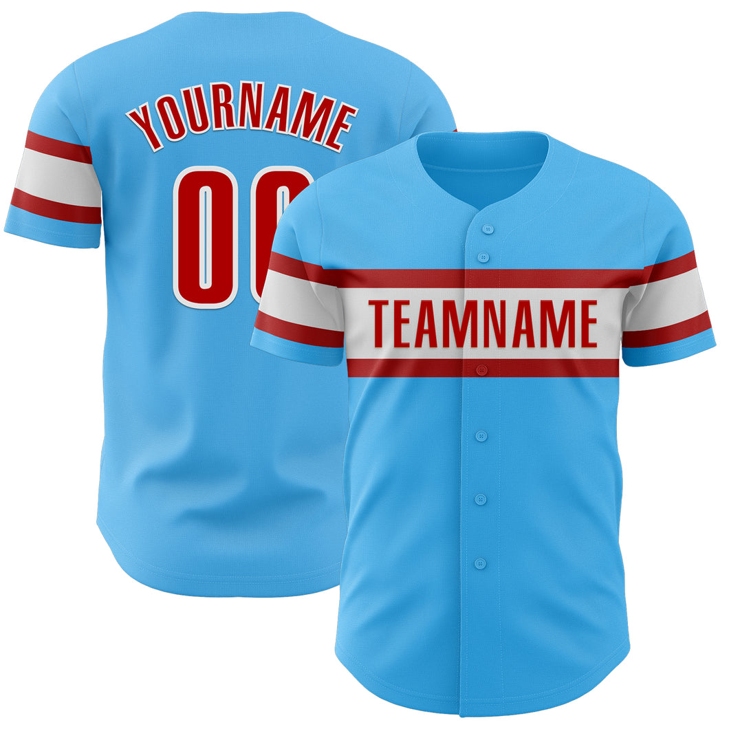 Custom Sky Blue Red-White Authentic Baseball Jersey