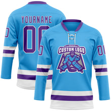 Charger l&#39;image dans la galerie, Custom Sky Blue Purple-White Hockey Lace Neck Jersey
