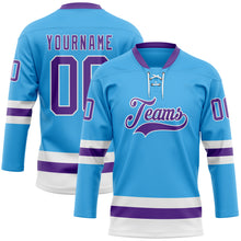 Charger l&#39;image dans la galerie, Custom Sky Blue Purple-White Hockey Lace Neck Jersey
