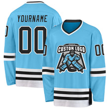 Laden Sie das Bild in den Galerie-Viewer, Custom Sky Blue Black-White Hockey Jersey
