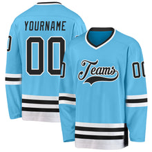 Laden Sie das Bild in den Galerie-Viewer, Custom Sky Blue Black-White Hockey Jersey
