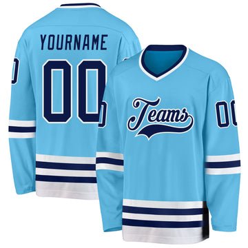 Custom Sky Blue Navy-White Hockey Jersey