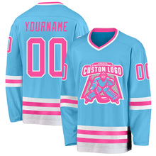 Загрузить изображение в средство просмотра галереи, Custom Sky Blue Pink-White Hockey Jersey
