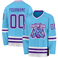 Laden Sie das Bild in den Galerie-Viewer, Custom Sky Blue Purple-White Hockey Jersey
