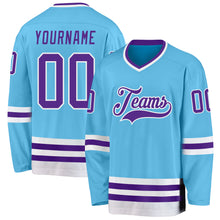 Laden Sie das Bild in den Galerie-Viewer, Custom Sky Blue Purple-White Hockey Jersey
