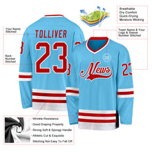 Laden Sie das Bild in den Galerie-Viewer, Custom Sky Blue Red-White Hockey Jersey
