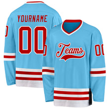 Laden Sie das Bild in den Galerie-Viewer, Custom Sky Blue Red-White Hockey Jersey
