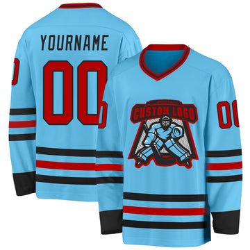 Custom Sky Blue Red-Black Hockey Jersey