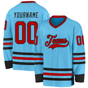 Custom Sky Blue Red-Black Hockey Jersey