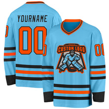 Laden Sie das Bild in den Galerie-Viewer, Custom Sky Blue Orange-Black Hockey Jersey
