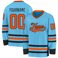 Laden Sie das Bild in den Galerie-Viewer, Custom Sky Blue Orange-Black Hockey Jersey
