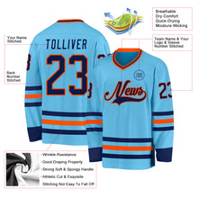 Laden Sie das Bild in den Galerie-Viewer, Custom Sky Blue Navy-Orange Hockey Jersey
